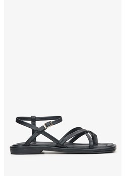 Estro: Czarne skórzane sandały damskie z cienkich pasków na krzyż ze sklepu Estro w kategorii Sandały damskie - zdjęcie 173653855