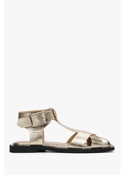 Estro: Złote sandały damskie z grubych pasków ze sklepu Estro w kategorii Sandały damskie - zdjęcie 173653898