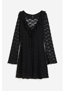 H & M - Koronkowa sukienka z falbanką - Czarny ze sklepu H&M w kategorii Sukienki - zdjęcie 173656796