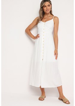 Biała Sukienka na Cienkich Regulowanych Ramiączkach Zapinana na Guziki Palfea ze sklepu Born2be Odzież w kategorii Sukienki - zdjęcie 173657817