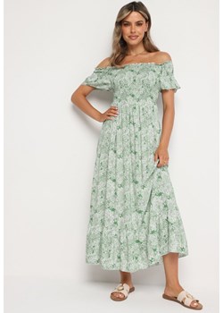 Zielona Sukienka Hiszpanka z Bawełny Ozdobiona Falbanką Risalens ze sklepu Born2be Odzież w kategorii Sukienki - zdjęcie 173660116