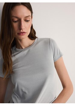 Reserved - Prążkowany t-shirt z modalem - jasnoszary ze sklepu Reserved w kategorii Bluzki damskie - zdjęcie 173661277