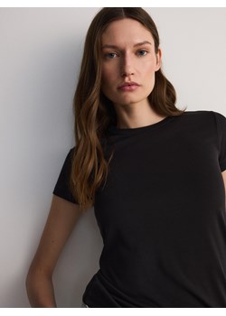 Reserved - Prążkowany t-shirt z modalem - czarny ze sklepu Reserved w kategorii Bluzki damskie - zdjęcie 173661279