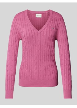 Sweter z dzianiny z wzorem warkocza ze sklepu Peek&Cloppenburg  w kategorii Swetry damskie - zdjęcie 173662217