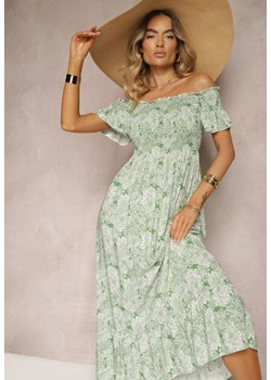 Zielona Bawełniana Sukienka o Fasonie Hiszpanki z Lekką Falbaną Risalins ze sklepu Renee odzież w kategorii Sukienki - zdjęcie 173664897