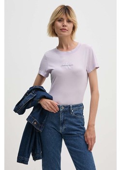 Calvin Klein Jeans t-shirt bawełniany damski kolor fioletowy J20J223556 ze sklepu ANSWEAR.com w kategorii Bluzki damskie - zdjęcie 173669337