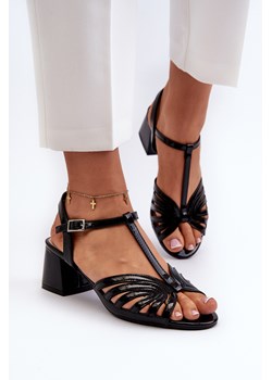 Sandały Lakierowane Na Obcasie Czarne  Sergio Leone SK880 ze sklepu ZAZOO w kategorii Sandały damskie - zdjęcie 173670025