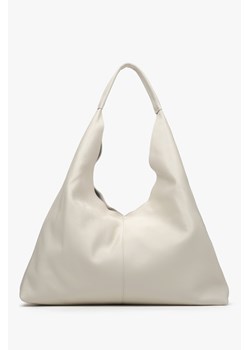 Estro: Mleczno-beżowa torebka damska typu hobo z włoskiej skóry naturalnej Premium ze sklepu Estro w kategorii Torby Shopper bag - zdjęcie 173671439