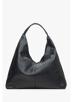 Estro: Czarna torebka damska typu hobo z włoskiej skóry naturalnej Premium ze sklepu Estro w kategorii Torby Shopper bag - zdjęcie 173671447