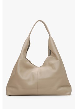 Estro: Beżowa torebka damska typu hobo z włoskiej skóry naturalnej Premium ze sklepu Estro w kategorii Torby Shopper bag - zdjęcie 173671455