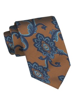 Klasyczny Krawat Męski CHATTIER - Ciemne, Stare Złoto i Niebieskie Kwiaty KRCH1377 ze sklepu JegoSzafa.pl w kategorii Krawaty - zdjęcie 173674828