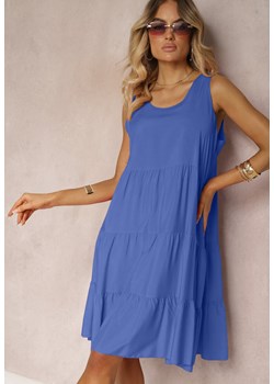Niebieska Sukienka z Bawełny o Rozkloszowanym Kroju z Falbanami Nelyana ze sklepu Renee odzież w kategorii Sukienki - zdjęcie 173678177