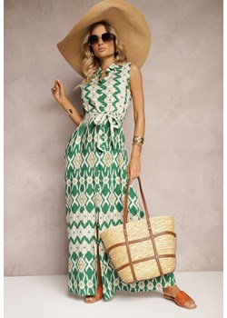 Zielona Wiskozowa Sukienka w Koszulowym Stylu z Materiałowym Paskiem w Talii Drevima ze sklepu Renee odzież w kategorii Sukienki - zdjęcie 173678247