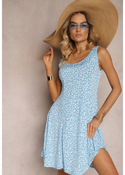 Niebieska Kwiatowa Sukienka z Bawełną na Ramiączkach o Rozkloszowanym Kroju Vimarilin ze sklepu Renee odzież w kategorii Sukienki - zdjęcie 173678447