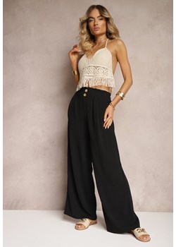Czarne Spodnie w Stylu Alladynek High Waist Wykończone Gumką w Pasie Riselma ze sklepu Renee odzież w kategorii Spodnie damskie - zdjęcie 173678607