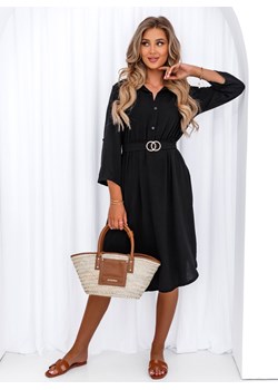 Czarna sukienka koszulowa z paskiem w talii Carmeline - czarny ze sklepu pakuten.pl w kategorii Sukienki - zdjęcie 173680857