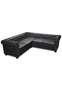 5-osobowy czarny narożnik w stylu Chesterfield - Xavier 5Q ze sklepu Edinos.pl w kategorii Narożniki - zdjęcie 173684835