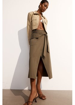 H & M - Kopertowa spódnica z wiązanym paskiem - Brązowy ze sklepu H&M w kategorii Spódnice - zdjęcie 173688207