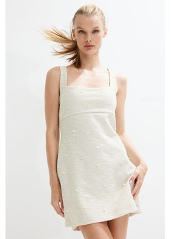 H & M - Sukienka bouclé zdobiona koralikami - Beżowy ze sklepu H&M w kategorii Sukienki - zdjęcie 173688377