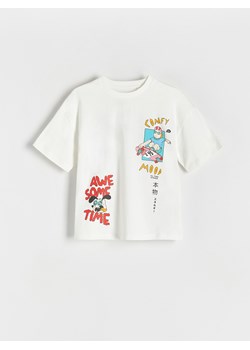 Reserved - T-shirt oversize z nadrukiem - złamana biel ze sklepu Reserved w kategorii T-shirty chłopięce - zdjęcie 173693088