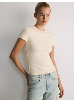 Reserved - Bawełniany t-shirt - kremowy ze sklepu Reserved w kategorii Bluzki damskie - zdjęcie 173694229