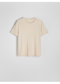 Reserved - T-shirt regular z wiskozą - beżowy ze sklepu Reserved w kategorii T-shirty męskie - zdjęcie 173694319