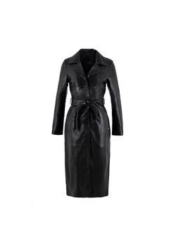 Klasyczny damski płaszcz skórzany z paskiem czarny ze sklepu WITTCHEN w kategorii Płaszcze damskie - zdjęcie 173695776