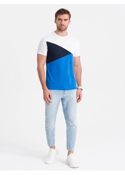 T-shirt męski trójkolorowy bawełniany - biało-niebieski V4 OM-TSCT-0174 ze sklepu ombre w kategorii T-shirty męskie - zdjęcie 173697957