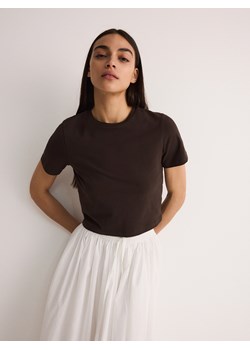 Reserved - Bawełniany t-shirt - ciemnobrązowy ze sklepu Reserved w kategorii Bluzki damskie - zdjęcie 173698355
