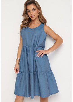 Jasnoniebieska Rozkloszowana Bawełniana Sukienka Bez Rękawów Xonne ze sklepu Born2be Odzież w kategorii Sukienki - zdjęcie 173699585