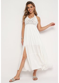 Biała Wiskozowa Sukienka w Stylu Boho z Wiązaniem na Szyi Risalinda ze sklepu Born2be Odzież w kategorii Sukienki - zdjęcie 173699606