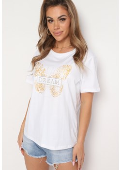 Biały Bawełniany T-shirt Ozdobiony Cyrkoniami Jolinea ze sklepu Born2be Odzież w kategorii Bluzki damskie - zdjęcie 173699839