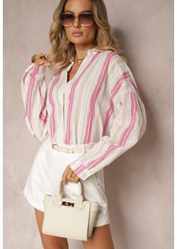 Beżowo-Fuksjowa Casualowa Koszula z Bawełny w Paski Sileata ze sklepu Renee odzież w kategorii Koszule damskie - zdjęcie 173700038