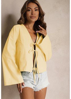 Żółta Bluzka z Bawełny Narzutka z Wiązaniami i Rękawami Typu Nietoperz Delorea ze sklepu Renee odzież w kategorii Bluzki damskie - zdjęcie 173701468
