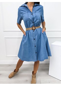 Niebieska Jeansowa Sukienka z Kieszeniami i Paskiem ze sklepu ModnaKiecka.pl w kategorii Sukienki - zdjęcie 173703028