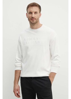 Armani Exchange bluza z domieszką lnu kolor biały z aplikacją ze sklepu ANSWEAR.com w kategorii Bluzy męskie - zdjęcie 173704517