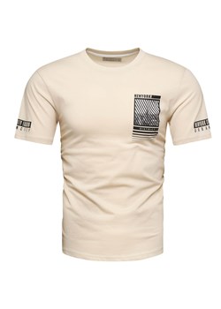 Koszulka męska t-shirt z printem beżowy Recea ze sklepu Recea.pl w kategorii T-shirty męskie - zdjęcie 173706046