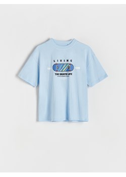 Reserved - T-shirt oversize z nadrukiem - jasnoniebieski ze sklepu Reserved w kategorii T-shirty chłopięce - zdjęcie 173708647