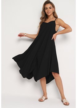Czarna Sukienka Bawełniana na Regulowanych Ramiączkach z Asymetrycznym Dołem Jemorea ze sklepu Born2be Odzież w kategorii Sukienki - zdjęcie 173709266
