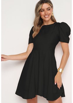 Czarna Rozkloszowana Sukienka z Bufiastymi Rękawami Elifea ze sklepu Born2be Odzież w kategorii Sukienki - zdjęcie 173709329