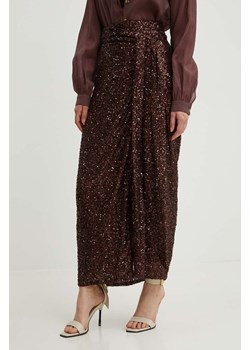 Never Fully Dressed spódnica kolor brązowy midi prosta ze sklepu ANSWEAR.com w kategorii Spódnice - zdjęcie 173714538