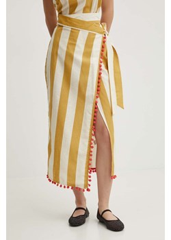 Never Fully Dressed spódnica z domieszką lnu Jaspre Skirt kolor beżowy midi prosta NFDSK510 ze sklepu ANSWEAR.com w kategorii Spódnice - zdjęcie 173714565