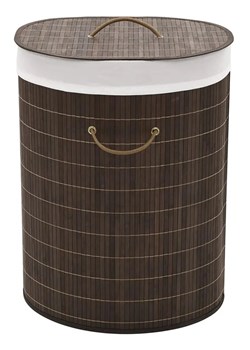 Bambusowy owalny pojemnik na pranie Lavandi 3X - ciemnobrązowy ze sklepu Edinos.pl w kategorii Kosze na pranie - zdjęcie 173715545