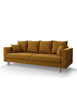 Musztardowa welurowa sofa rozkładana - Adante ze sklepu Edinos.pl w kategorii Sofy i kanapy - zdjęcie 173715549