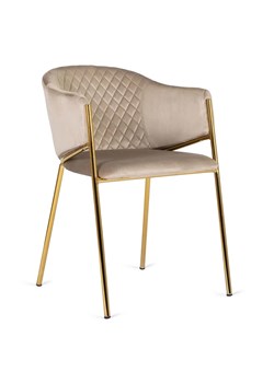 Beżowe welurowe krzesło glamour na złotych nogach - Evox ze sklepu Edinos.pl w kategorii Krzesła - zdjęcie 173715645