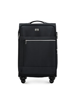 Średnia walizka miękka z błyszczącym suwakiem z przodu czarna ze sklepu WITTCHEN w kategorii Walizki - zdjęcie 173720915