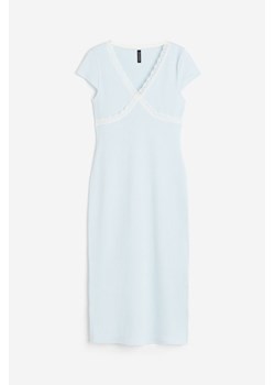 H & M - Prążkowana sukienka z koronką - Niebieski ze sklepu H&M w kategorii Sukienki - zdjęcie 173722206