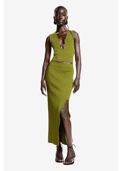 H & M - Dzianinowa spódnica z rozcięciem z przodu - Zielony ze sklepu H&M w kategorii Spódnice - zdjęcie 173722207