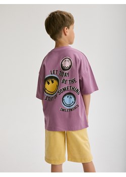 Reserved - T-shirt oversize SmileyWorld® - fioletowy ze sklepu Reserved w kategorii T-shirty chłopięce - zdjęcie 173725529