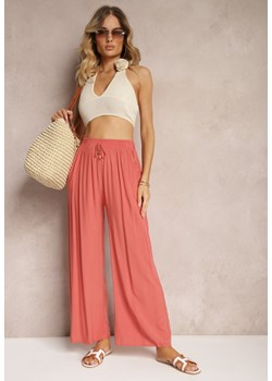 Różowe Szerokie Spodnie z Gumką i Wiązaniem w Pasie Gamina ze sklepu Renee odzież w kategorii Spodnie damskie - zdjęcie 173731249